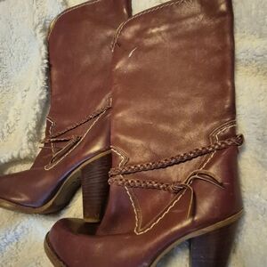 Zodiac Brown Heeled Boots with Braided Detail